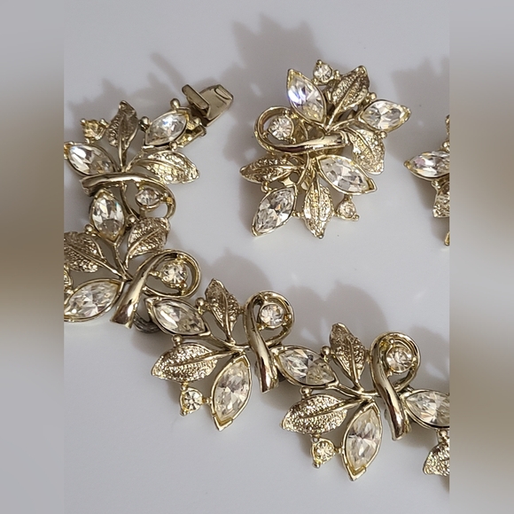 Vintage coro ? SET bracelet clip on earrings rhinestones looks NEW! VTG 50's MCM - Picture 6 of 16